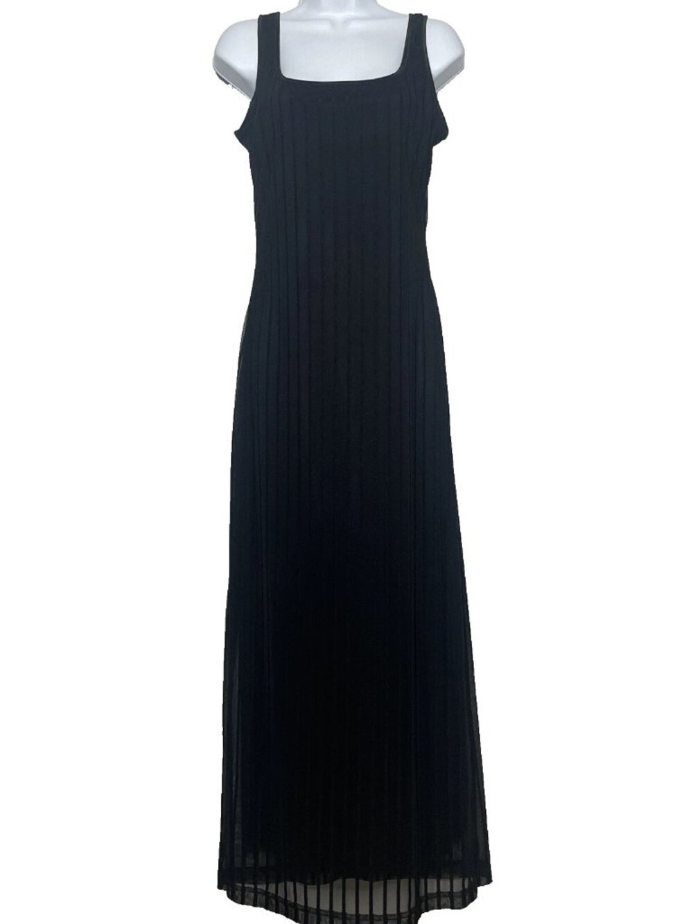 Vintage 90s/Y2K Explosion Maxi Column Dress Size M Striped Sheer Black Mesh